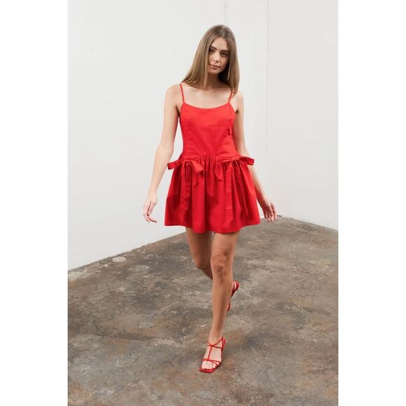 Moon River Fit-&-Flare Bow Mini Dress in Red Brunch date Cocktail👗 Size S NWT - Picture 1 of 7